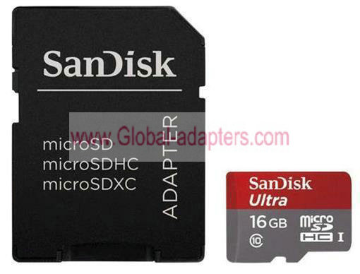 Sandisk Ultra Microsdhc Memory Card 16GB Class 10 And Uhs-I With Adapter